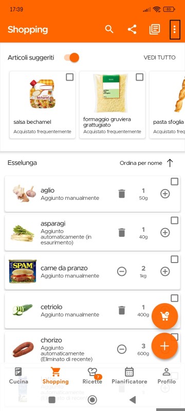 Shopping List page